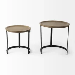 Kirkland's Home Accent & End Tables-Lipped Mango Wood Nesting Accent Tables, Set Of 2