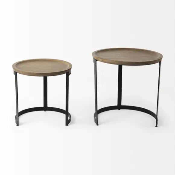 Kirkland's Home Accent & End Tables-Lipped Mango Wood Nesting Accent Tables, Set Of 2