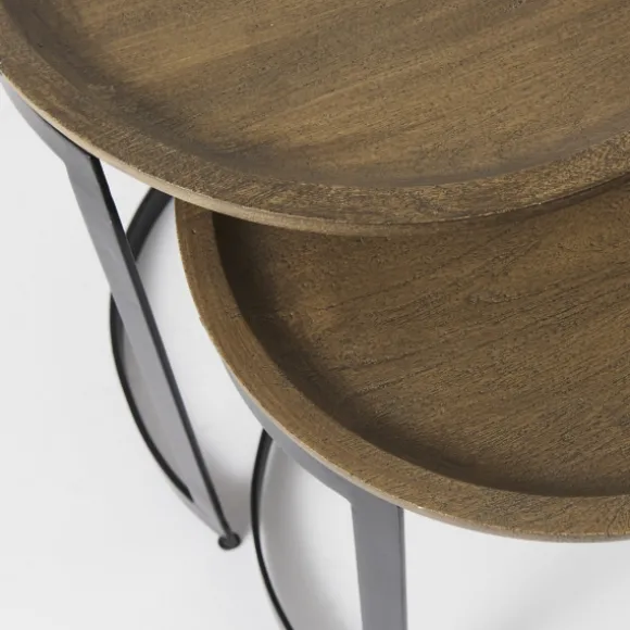 Kirkland's Home Accent & End Tables-Lipped Mango Wood Nesting Accent Tables, Set Of 2