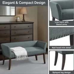 Kirkland's Home Benches & Ottomans-Low Back Flared Nailhead Trim Bench