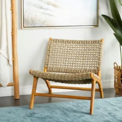 Kirkland's Home Accent Chairs-Low Slung Woven Teakwood Accent Chair
