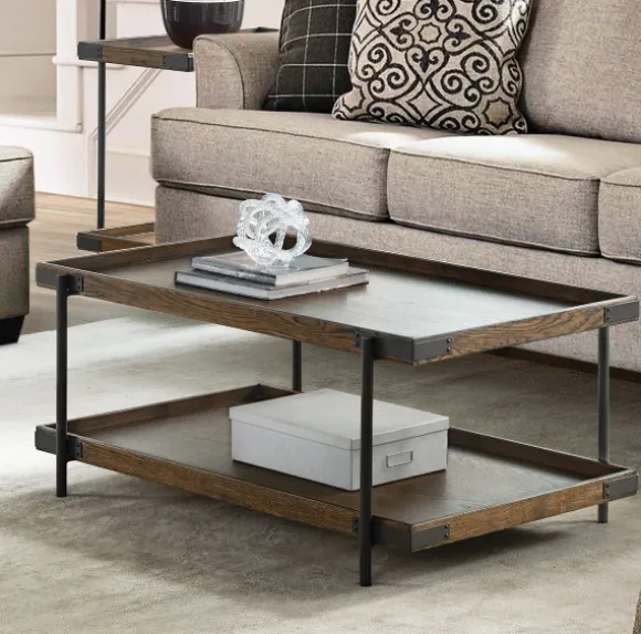 Kirkland's Home Coffee Tables-Mahogany Oak Wood Tray Top Coffee Table