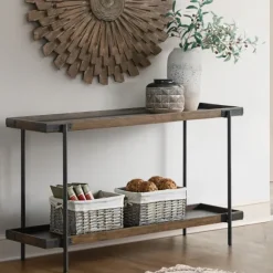 Kirkland's Home Console Tables-Mahogany Oak Wood Tray Top Console Table