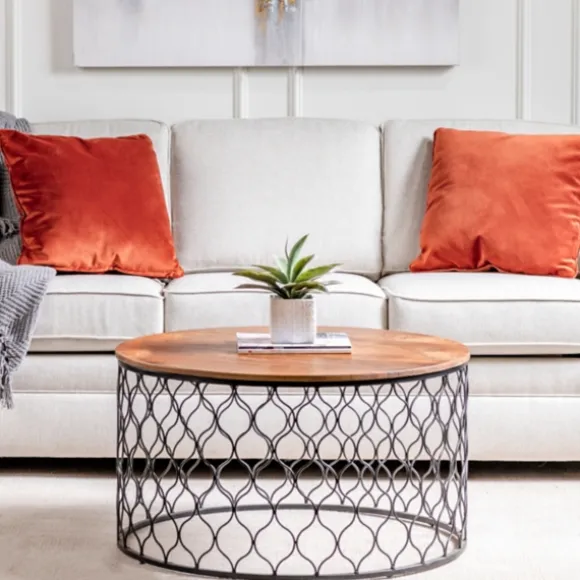 Kirkland's Home Coffee Tables-Mango Wood And Black Iron Coffee Table