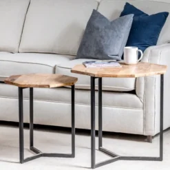 Kirkland's Home Accent & End Tables-Mango Wood Nesting Accent Tables, Set Of 2