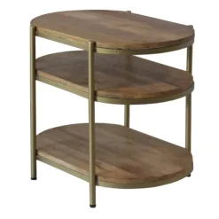 Kirkland's Home Accent & End Tables-Mango Wood 3-Tier Oval Side Table