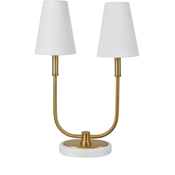 Kirkland's Home Table Lamps-Marble And Gold Twin Shade Table Lamp