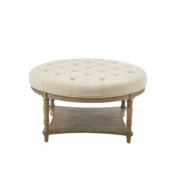Kirkland's Home Benches & Ottomans-Martha Stewart Round Cream Ottoman With Shelf
