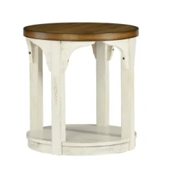 Kirkland's Home Accent & End Tables-Mary White And Natural Wooden Round Accent Table