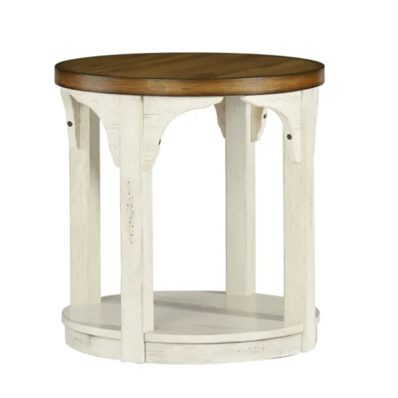 Kirkland's Home Accent & End Tables-Mary White And Natural Wooden Round Accent Table