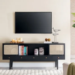 Kirkland's Home Tv Stands & Media Consoles-Matilda Midcentury Woven Cane Media Cabinet