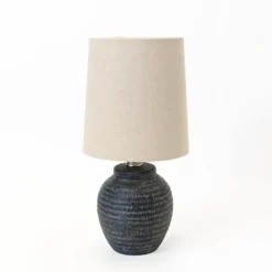 Kirkland's Home Table Lamps-Matte Charcoal Ribbed Mini Table Lamp
