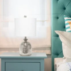 Kirkland's Home Table Lamps-Mercury Hammered Glass Shade Table Lamp