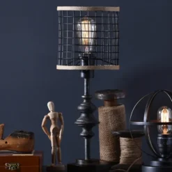 Kirkland's Home Table Lamps-Metal And Burlap Edison Lamp