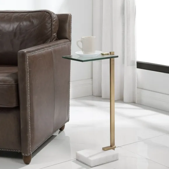 Kirkland's Home Accent & End Tables-Metal And Glass Top Accent Table