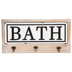 Kirkland's Home Hooks-Metal And Wood Bath Sign With Hooks