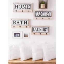 Kirkland's Home Hooks-Metal And Wood Bath Sign With Hooks