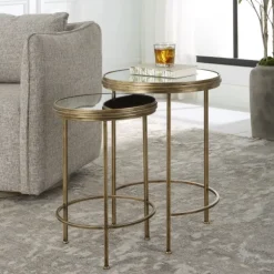 Kirkland's Home Accent & End Tables-Metal Mirror Top 2-Pc. Nesting Side Table Set