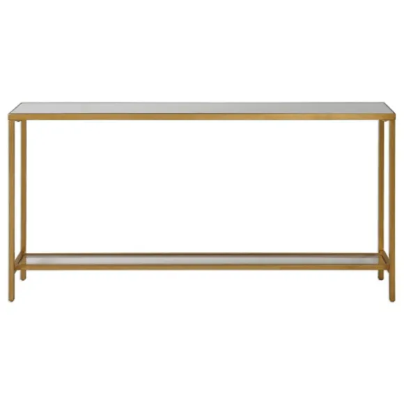 Kirkland's Home Console Tables-Metal Mirrored Top Slim Console Table