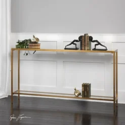 Kirkland's Home Console Tables-Metal Mirrored Top Slim Console Table
