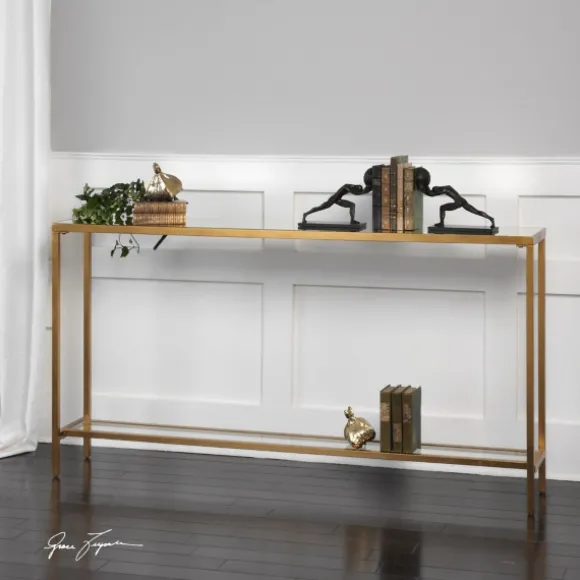 Kirkland's Home Console Tables-Metal Mirrored Top Slim Console Table