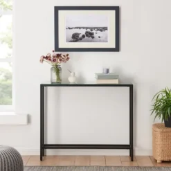 Kirkland's Home Console Tables-Metal Mirrored Top Slim Console Table