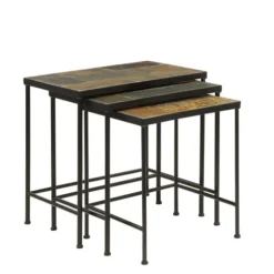Kirkland's Home Accent & End Tables-Metal Nesting Slate Top Accent Tables, Set Of 3