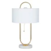 Kirkland's Home Table Lamps-Metal Open Loop Stem White Round Table Lamp
