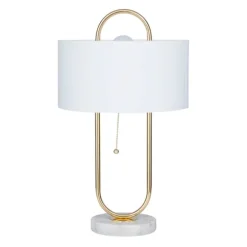 Kirkland's Home Table Lamps-Metal Open Loop Stem White Round Table Lamp