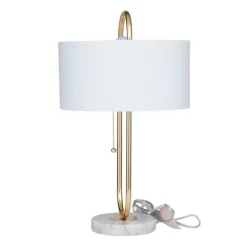 Kirkland's Home Table Lamps-Metal Open Loop Stem White Round Table Lamp