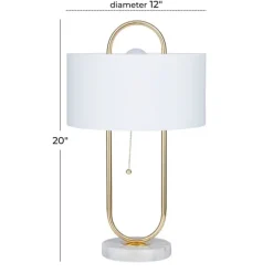 Kirkland's Home Table Lamps-Metal Open Loop Stem White Round Table Lamp
