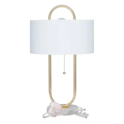 Kirkland's Home Table Lamps-Metal Open Loop Stem White Round Table Lamp