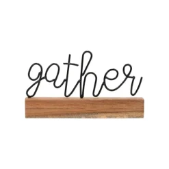 Kirkland's Home Statues & Figurines-Metal Script Gather Wood Block