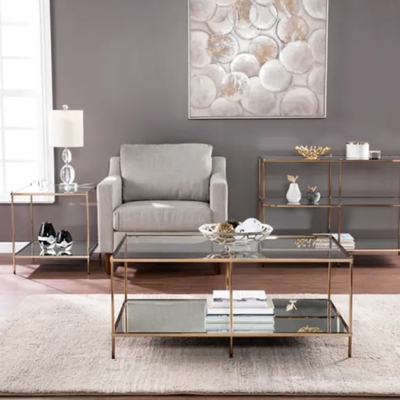 Kirkland's Home Console Tables-Metal 3-Tier Mirrored Console Table