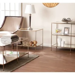 Kirkland's Home Console Tables-Metal 3-Tier Mirrored Console Table