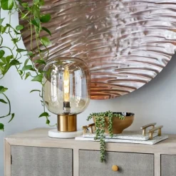 Kirkland's Home Table Lamps-Metal White Marble Mushroom Shade Table Lamp