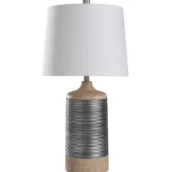 Kirkland's Home Table Lamps-Metallic Silver Banded Table Lamp
