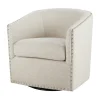 Kirkland's Home Accent Chairs-Metro Club Natural Swivel Chair With Nailhead Trim