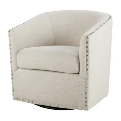Kirkland's Home Accent Chairs-Metro Club Natural Swivel Chair With Nailhead Trim