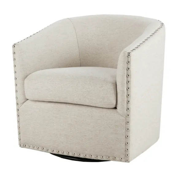 Kirkland's Home Accent Chairs-Metro Club Natural Swivel Chair With Nailhead Trim