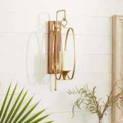Kirkland's Home Sconces-Modern Warm Wood And Gold Sconce