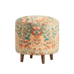 Kirkland's Home Benches & Ottomans-Multicolor Patterned Wood Ottoman Stool