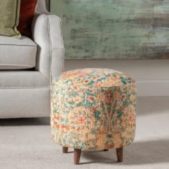 Kirkland's Home Benches & Ottomans-Multicolor Patterned Wood Ottoman Stool