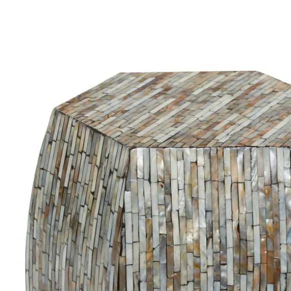Kirkland's Home Accent & End Tables-Mussel Shell Hexagonal Accent Table