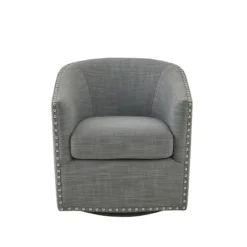 Kirkland's Home Accent Chairs-Nailhead Swivelling Barrel Accent Chair