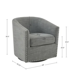 Kirkland's Home Accent Chairs-Nailhead Swivelling Barrel Accent Chair