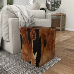 Kirkland's Home Accent & End Tables-Natural Abstract Teak Wood Grain Accent Table
