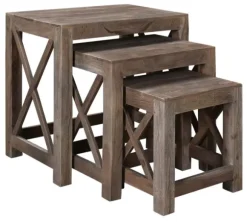 Kirkland's Home Accent & End Tables-Natural Acacia Wood Nesting 3-Pc. Accent Table Set