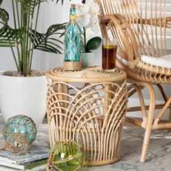 Kirkland's Home Accent & End Tables-Natural Boho Rattan Weave Accent Table