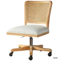 Kirkland's Home Office Furniture-Natural Cane Back Linen Office Chair